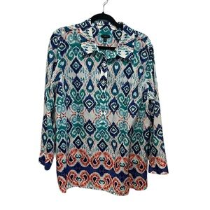 Talbots women’s multi color cotton button down blouse tunic 2X